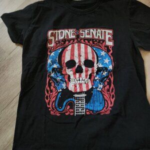 American Flag Skull Guitar Rock Graphic T-Shirt Black